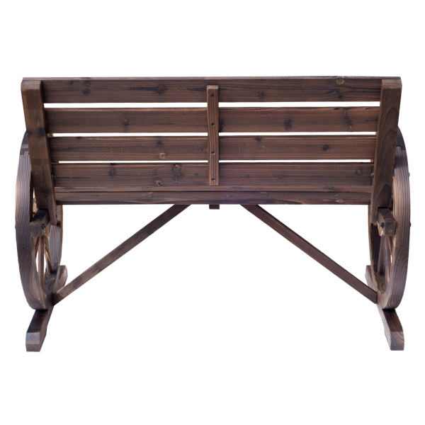 Outsunny Banco de madeira ao ar livre com apoio de braços em forma de roda Vista envelhecida para varanda Terraço 105,5x56x75 cm Marrom rústico - Image 8