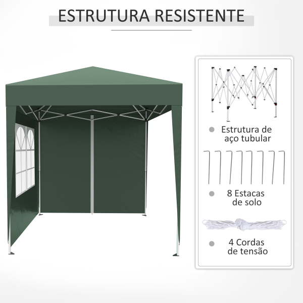Outsunny Tenda Dobrável 2x2 m Tenda de Jardim com 4 Paredes Laterais Tecido Oxford 2 Portas 2 Janelas e Bolsa de Transporte para Exterior Terraço Campismo Festas Verde - Image 7