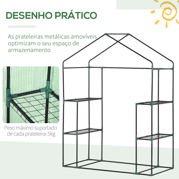 Outsunny Estufa de Jardim 140x70x190cm Estufa com 4 Prateleiras Porta Enrolável Cobertura de PE 140g/m² e Estrutura de Aço para Cultivos de Plantas Flores Verde - Image 6