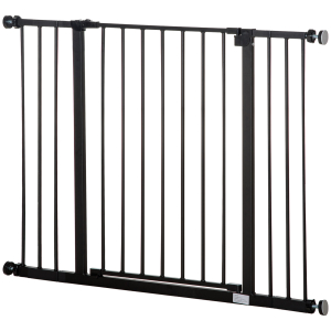 PawHut Barreira de Segurança para Animais de Estimação Extensível para Escadas e Portas Barreira de Segurança para Cães 76-107x76 cm Preto