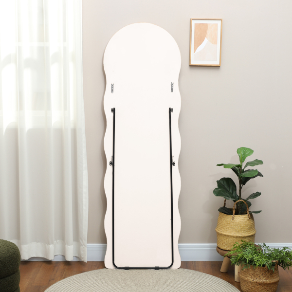 HOMCOM Espelho de Pé 50x160 cm Espelho de Corpo Inteiro ou de Parede com Desenho Assimétrico e Estrutura de Veludo Creme - Image 9