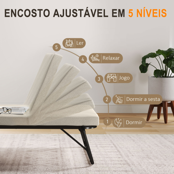 HOMCOM Cama Dobrável 70x180 cm com Colchão de Espuma Cama Dobrável com Encosto Ajustável em 5 Posições e Rodas - Image 6