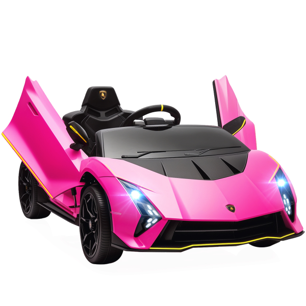 AIYAPLAY Carro Elétrico para Crianças Lamborghini 12V Controlo Remoto Faróis Buzina Arranque Lento e Música MP3 114,5x64x45,5 cm Rosa