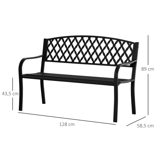 Outsunny Banco de Jardim de 2 Lugares com Encosto Decorativo e Apoio para os Braços para Terraço Varanda Pátio Exterior Carga 280kg Ferro Fundido e Aço 128x58,5x89cm Preto - Image 3