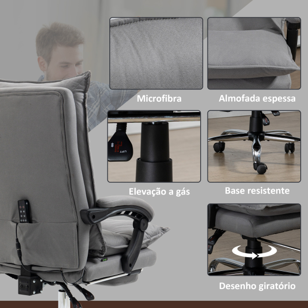 Vinsetto Cadeira de Escritório com 6 Pontos de Massagem e 5 Modos Reclinável com Função de Aquecimento 66x74x114-121,5 cm Cinza - Image 8