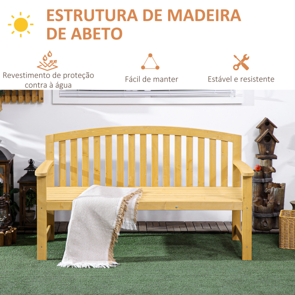 Outsunny Banco de Jardim de 2 Lugares com Encosto Apoio para os Braços Terraço Varanda Exterior Carga 240 kg 143x51x85 cm Madeira - Image 5