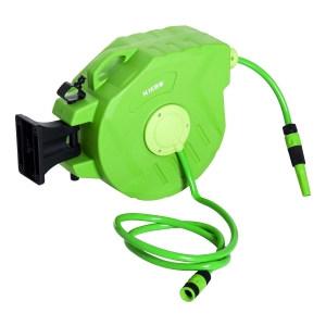 Outsunny Carretel para Mangueira 15m+1,5m Enrolador de Mangueira Montado na Parede 180º Giratório 47,5x15,5x35,5cm Verde