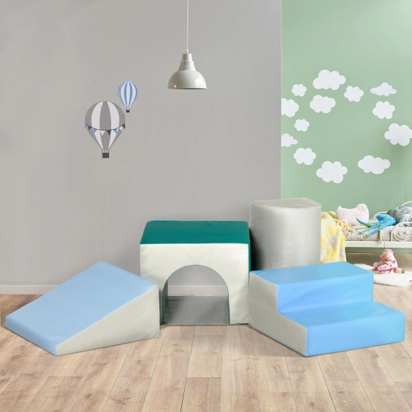 HOMCOM Conjunto de 4 Blocos de Espuma para Crianças de 1-3 Anos Figuras de Construção Brinquedo de Aprendizagem Infantil Estofado em PU 150x50x39cm Multicor - Image 9