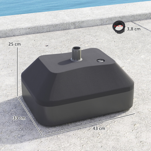 Outsunny Base para Chapéu de Sol Suporte para Chapéu de Sol Preenchível com Água 20L ou Areia 24kg 43x33x25 cm Preto - Image 3