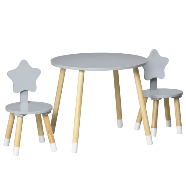 HOMCOM Conjunto de Mesa e 2 Cadeiras de Madeira para Crianças com Mesa Redonda Ø59x50cm e Cadeiras Ø28x51cm Cinza e Madeira - Image 9