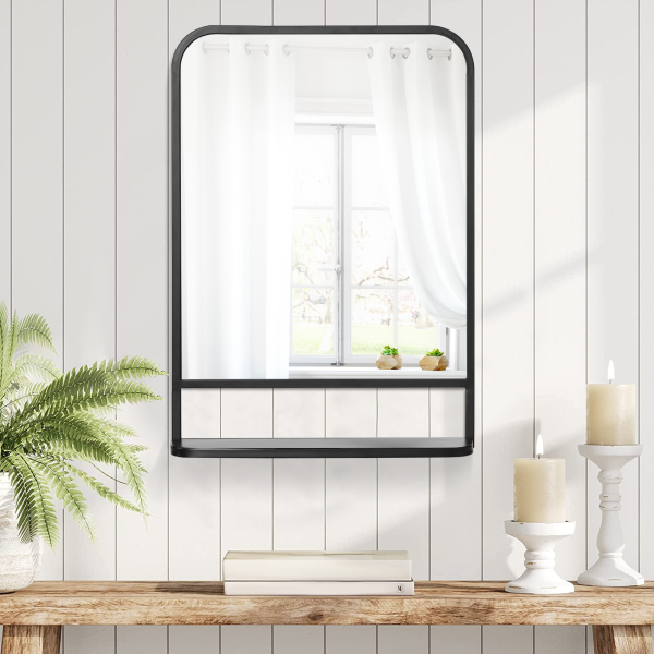 HOMCOM Espelho Decorativo de Parede 70x50cm Espelho Retangular de Metal com Prateleira de Armazenamento Estilo Moderno Preto - Image 6