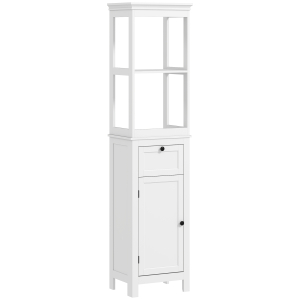 HOMCOM Coluna Casa de Banho Móvel Casa de Banho com Gaveta Porta Prateleira Ajustável e 2 Compartimentos  40x30x165 cm Branco