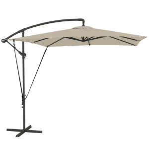 Outsunny Chapéu de Sol Excêntrico 247x247 cm com Base Cruzada Capa Ajustável Manivela Capa Protectora e Corda de Vento Caqui
