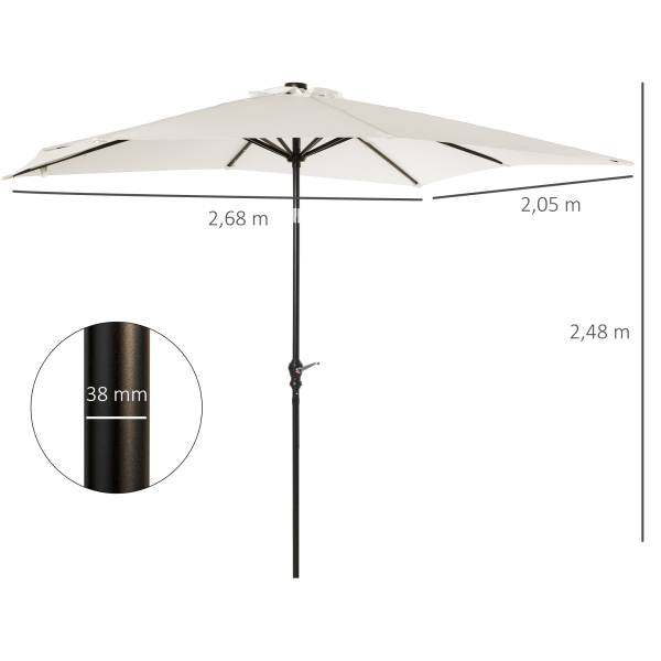 Outsunny Chapéu de Sol com Luzes LED 268x205x248 cm Chapéu de Sol de Jardim Inclinável até 45° e Abertura a Manivela Creme - Image 3