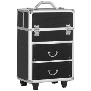 HOMCOM Mala de Maquilhagem Professional com Rodas 6 Gavetas Extensíveis Fechadura 2 Chaves e Alça Retrátil 36x23x58cm Preto