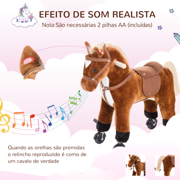 HOMCOM Cavalo para Crianças acima de 36 Meses com Rodas Sons de Relincho e Pedais Carga 60 kg 55x23x60 cm Marrom - Image 6