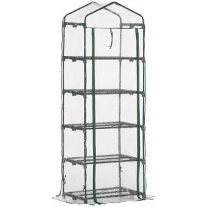 Outsunny Estufa de Jardim Vertical 69x49x193cm com 5 Prateleiras Estufa para Plantas e Cultivos com Cobertura Transparente e Verde de PVC e Aço Preto
