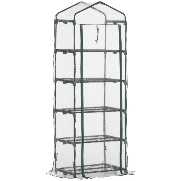 Outsunny Estufa de Jardim Vertical 69x49x193cm com 5 Prateleiras Estufa para Plantas e Cultivos com Cobertura Transparente e Verde de PVC e Aço Preto