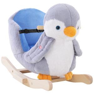 HOMCOM Cavalo Baloiço para Bebés acima de 18 Meses Forma de Pinguim com Músicas Infantis 60x33x50 cm Cinza