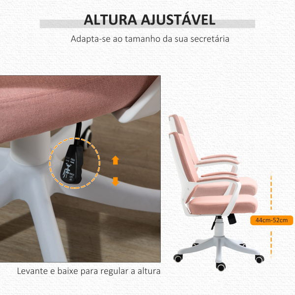 Vinsetto Cadeira de Escritório Ergonómica Giratória e com Altura Ajustável e Suporte Lombar 62x69x92-100 cm Rosa - Image 4