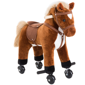 HOMCOM Cavalo para Crianças acima de 36 Meses com Rodas Sons de Relincho e Pedais Carga 60 kg 55x23x60 cm Marrom