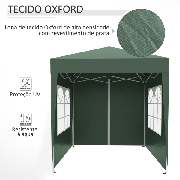 Outsunny Tenda Dobrável 2x2 m Tenda de Jardim com 4 Paredes Laterais Tecido Oxford 2 Portas 2 Janelas e Bolsa de Transporte para Exterior Terraço Campismo Festas Verde - Image 6