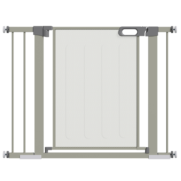 PawHut Barreira de Segurança para Cães Extensível 75-103 cm com 2 Extensões Duplo Bloqueio Fechamento Automático Cinza