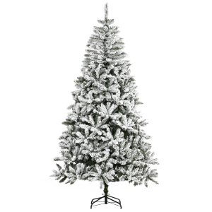 HOMCOM Árvore de Natal Artificial 225 cm com Neve Ignífugo com 1300 Ramos Folhas de PVC Base Dobrável Verde