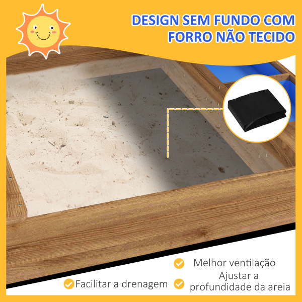 Outsunny Caixa de Areia para Crianças de Madeira com Toldo Torneira e Ardósia para Pátio Jardim 124x116x146 cm Castanho - Image 5