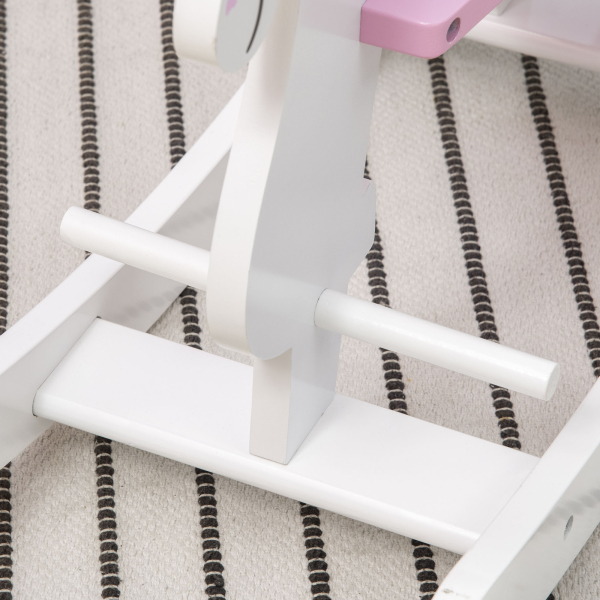 HOMCOM Cavalo Baloiço para Crianças de 1-3 Anos Cavalo Baloiço de Madeira com Guiador e Apoio para os Pés 68x27x46,5cm Branco e Rosa - Image 7