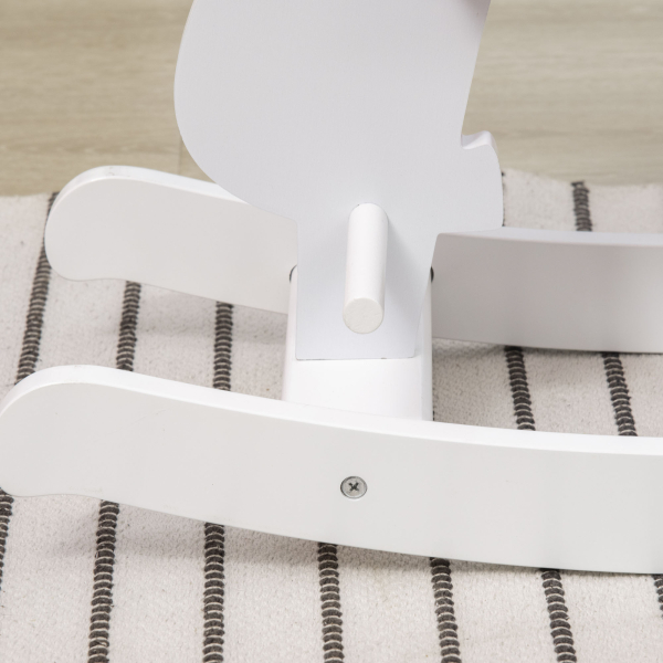 HOMCOM Cavalo Baloiço para Crianças de 1-3 Anos Cavalo Baloiço de Madeira com Guiador e Apoio para os Pés 68x27x46,5cm Branco e Rosa - Image 8