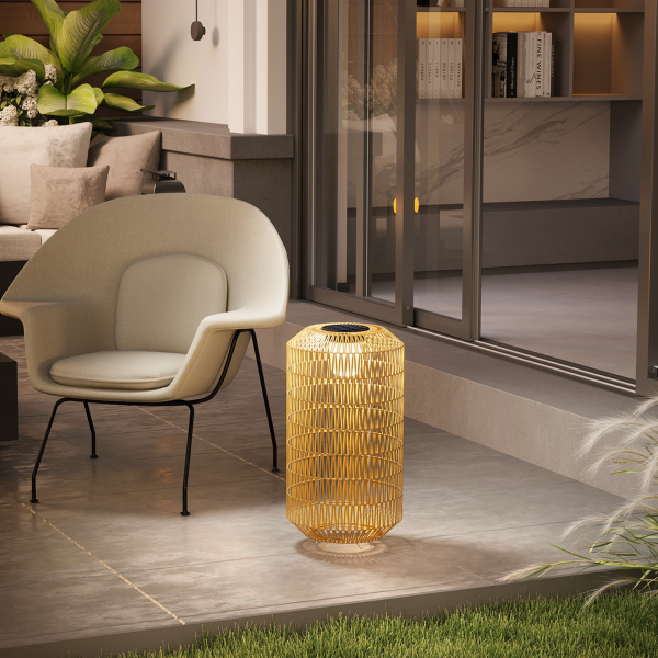 Outsunny Candeeiro Solar em Vime Sintético com Luzes LED Ligação e Desligação Automática Desenho Boémio Impermeável Ø30x55 cm Madeira - Image 9