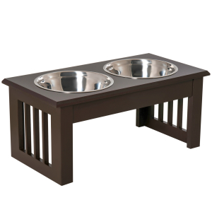 PawHut Comedouro Elevado para Cães com Suporte e 2 Tigelas Amovíveis de Aço Inoxidável 44x24x15 cm Marrom