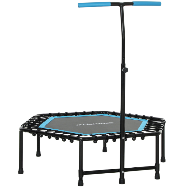 SPORTNOW Trampolim Fitness 114x114x132 cm com Guiador Ajustável em 3 Níveis Estrutura de Aço para Treino de Perna Corpo Azul