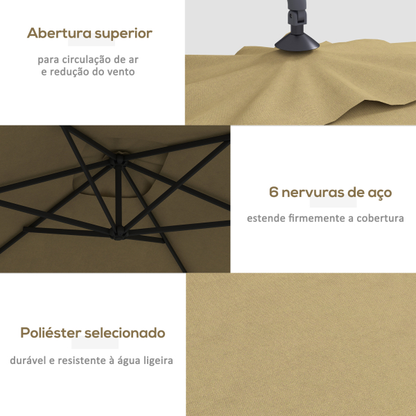 Outsunny Chapéu de Sol Excêntrico 294x193 cm Chapéu de Sol de Jardim com Base Cruzada e Manivela Impermeavel Proteção UV Marrom - Image 5