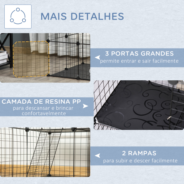 PawHut Recinto para Animais de Estimação de 3 Níveis com Rampas e Desenho Personalizável 70x70x105 cm Preto - Image 5