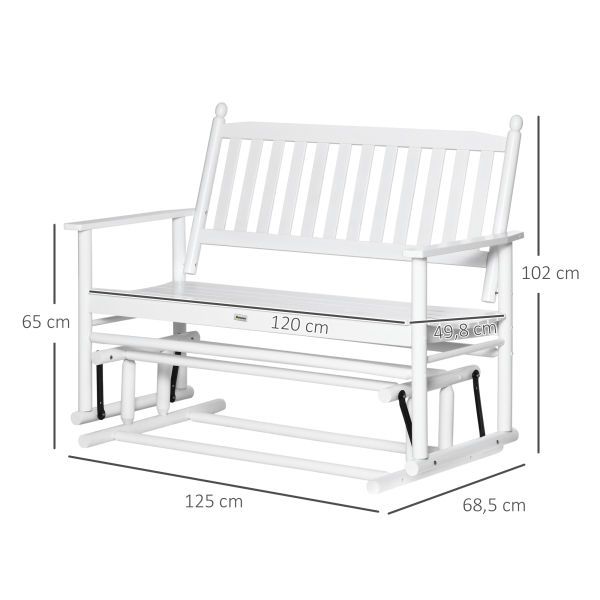 Outsunny Banco Baloiço de Jardim de 2 Lugares Banco Baloiço de Madeira com Apoio para os Braços e Encosto de Ripas para Terraço Exterior Carga 250kg 125x68,5x102cm Branco - Image 3