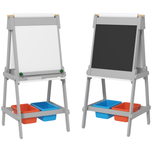 AIYAPLAY Cavalete para Crianças 3 em 1 Ardósia Dupla com Rolo de Papel Apagador e Caixas de Arrumação 51x50x108 cm Cinza