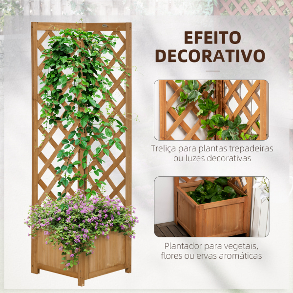 Outsunny Floreira com Treliça de Madeira Caixa de Plantio com Suporte para Plantas Trepadeiras 40x40x145cm Madeira - Image 4