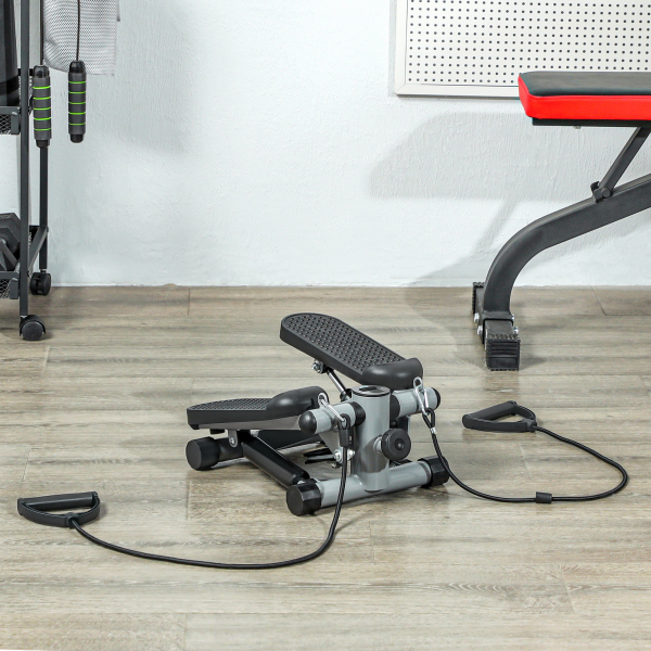 SPORTNOW Mini Step Máquina de Step Compacta com Bandas de Resistência Monitor LCD Pedais Antiderrapantes e Ajustáveis em Altura 41x30,5x18,5 cm Cinza - Image 2