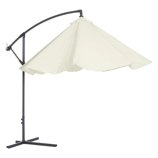 Outsunny Chapéu de Sol de Jardim Ø300x260cm Chapéu de Sol Excêntrico Inclinável com Manivela Base Cruzada e Suporte de Metal 8 Hastes para Terraço Exterior Balcão Creme - Image 8