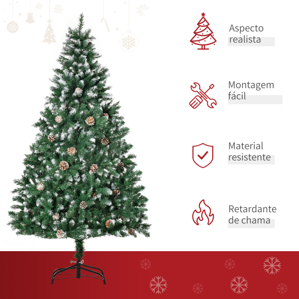 HOMCOM Árvore de Natal Artificial Ø90x180cm com 1111 Ramos de PVC e 59 Pinhas Base Dobrável e Suporte de Aço Decoração de Natal para Interiores Verde - Image 4