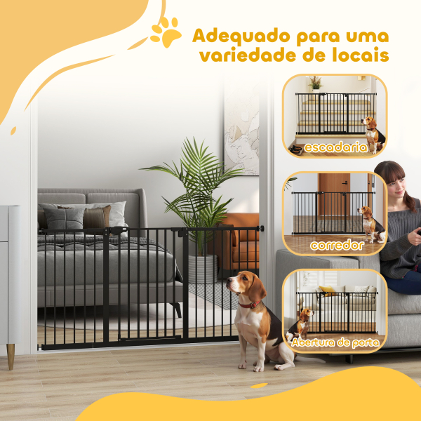 PawHut Barreira de Segurança Extensível para Portas e Escadas com Fechamento Automático e Sistema de Duplo Bloqueio 74-147,5x76,2 cm Preto - Image 8