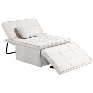HOMCOM Sofá Cama Individual 3 em 1 Estofado em Linho Reclinável em 5 Posições com Apoio para os Pés e Apoio para a Cabeça 95x189x43 cm Branco Gelo