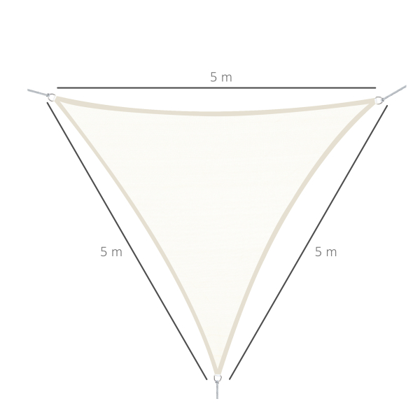 Outsunny Vela de Sombra Triangular 5x5x5 m Toldo Vela de Poliéster com Proteção UV Aneis em Forma de D e Cordas para Jardim Pátio Piscina Creme - Image 3
