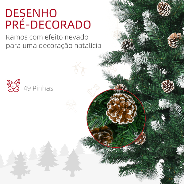 HOMCOM Árvore de Natal Artificial Nevada 180 cm com 508 Ramos 49 Pinhas Base Dobrável e Suporte de Aço Ø73x180 cm Verde e Branco - Image 6