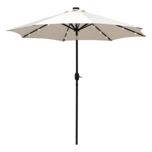 Outsunny Chapéu de Sol de Jardim Ø270x240cm com 24 Luzes LED Solar Mecanismo de Inclinação Manivela e Mastro Desmontável de Metal para Terraço Piscina Pátio Creme