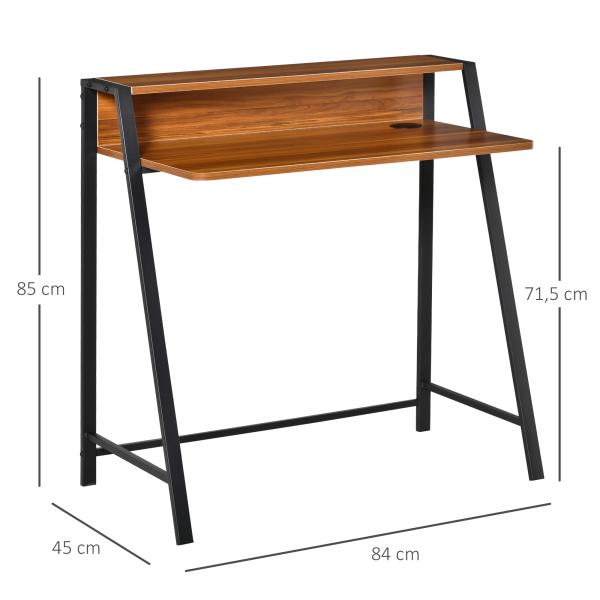 HOMCOM Secretária Mesa de Computador 84x45x85cm com Bancada de Madeira e Pés de Metal Estilo Moderno para Escritório Estúdio Dormitório Carga Máxima 20kg Nogueira e Preto - Image 3