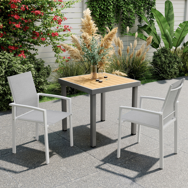 Outsunny Conjunto de 2 Cadeiras de Jardim Empilháveis com Tecido Transpirável e Estrutura em Aço 56x58x89 cm Branco e Cinzento - Image 2