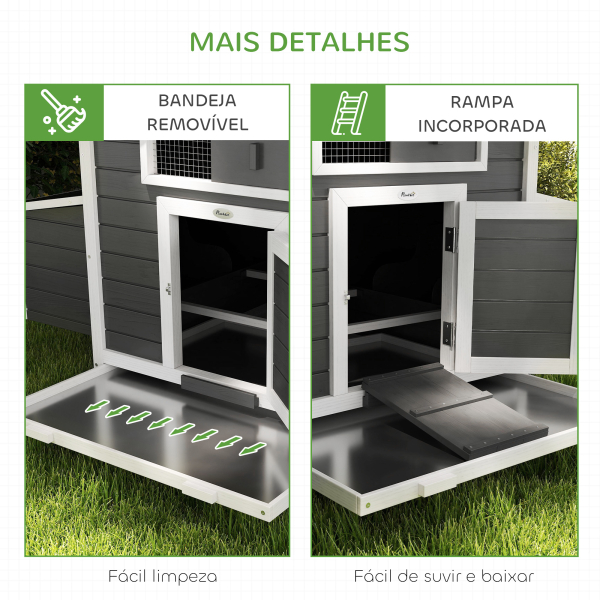 PawHut Galinheiro para Exterior 150x100x96,5 cm Galinheiro de Madeira com 2 Ninhos Bandeja Amovível Cinza e Branco - Image 7